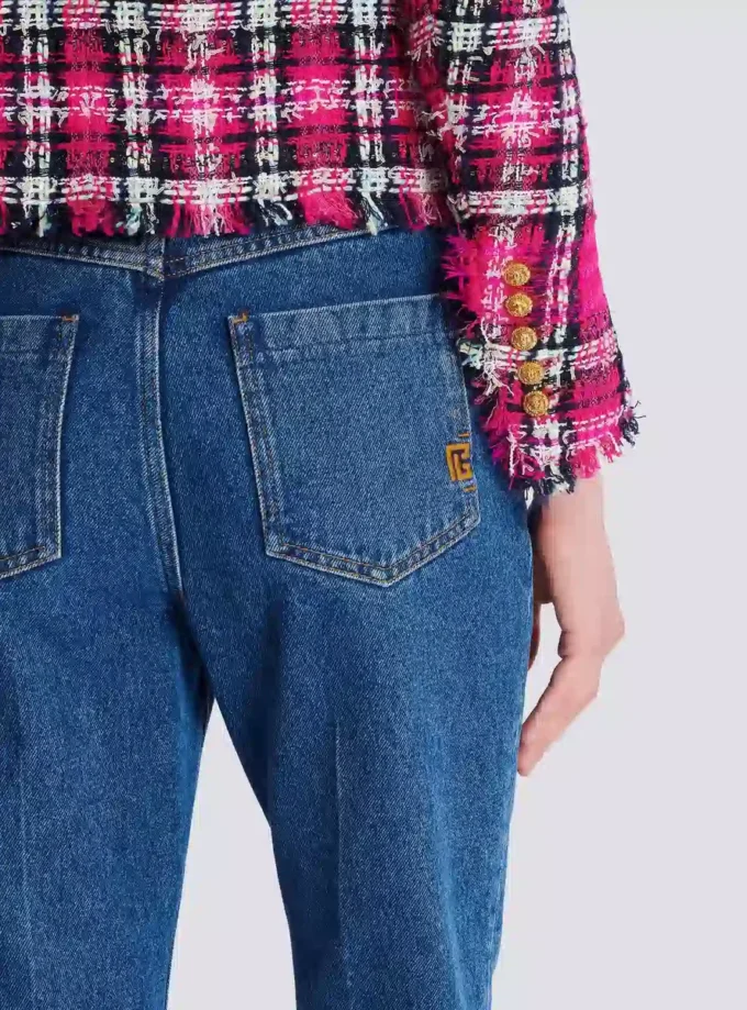 Kort jacka i glittertweed med rutmönster