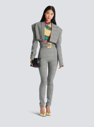 Kort jacka i Prince of Wales-jacquard