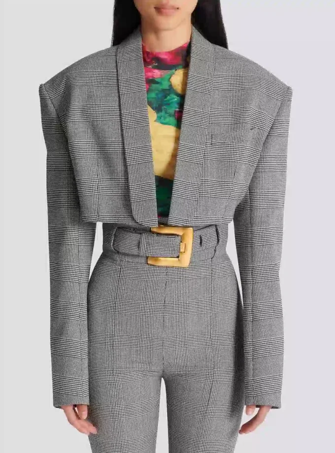 Kort jacka i Prince of Wales-jacquard