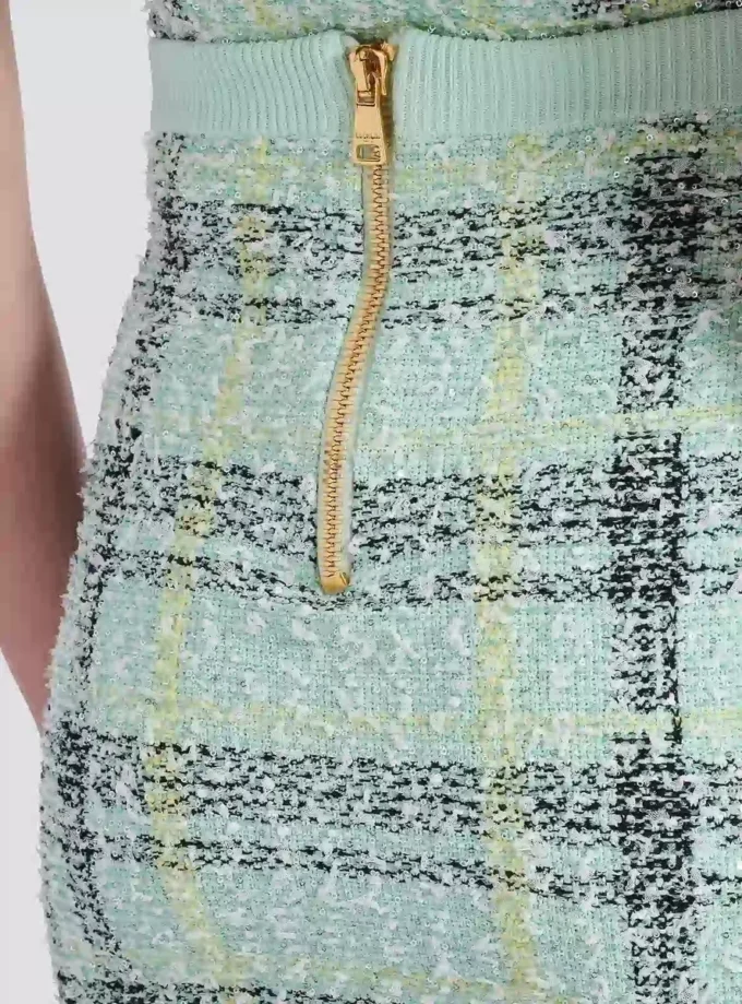 Kort kjol i glitterrutig tweed