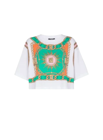 Kort T-shirt med Balmain Foulard-tryck