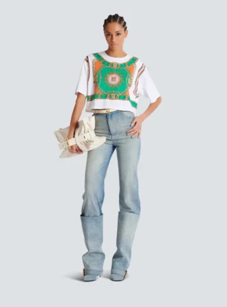 Kort T-shirt med Balmain Foulard-tryck