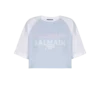 Kort T-shirt med Balmain Paris-tryck