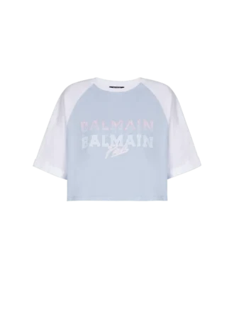 Kort T-shirt med Balmain Paris-tryck