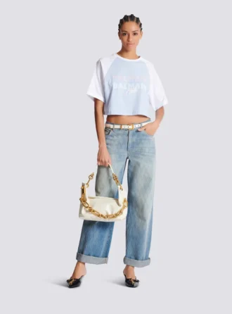 Kort T-shirt med Balmain Paris-tryck