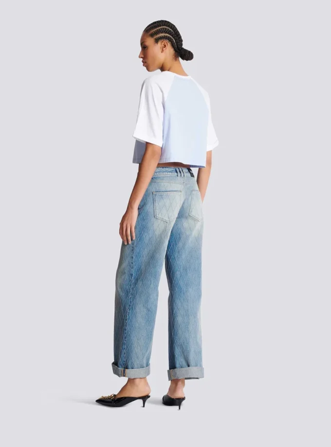 Kort T-shirt med Balmain Paris-tryck