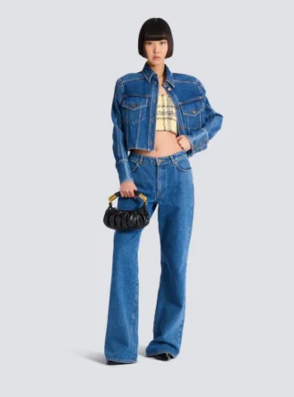 Kort topp i glitterrutig tweed