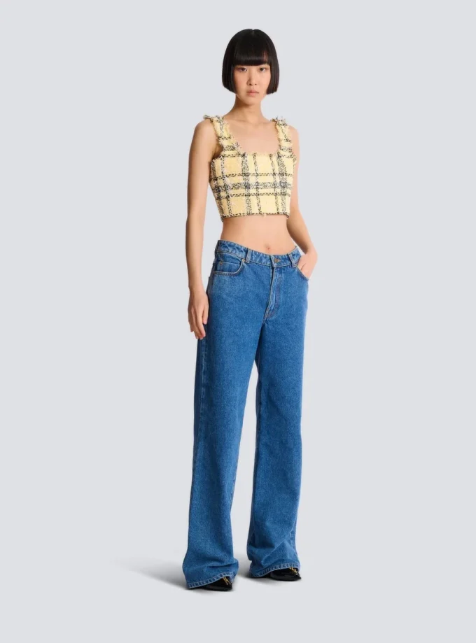 Kort topp i glitterrutig tweed