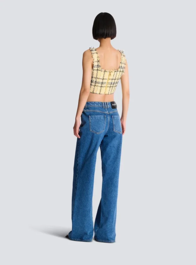 Kort topp i glitterrutig tweed