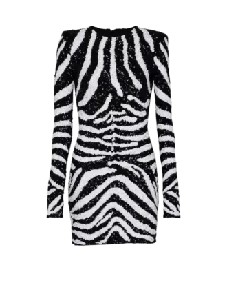 Kort tvåfärgad zebra-paljettklänning Kort tvåfärgad zebra-paljettklänning