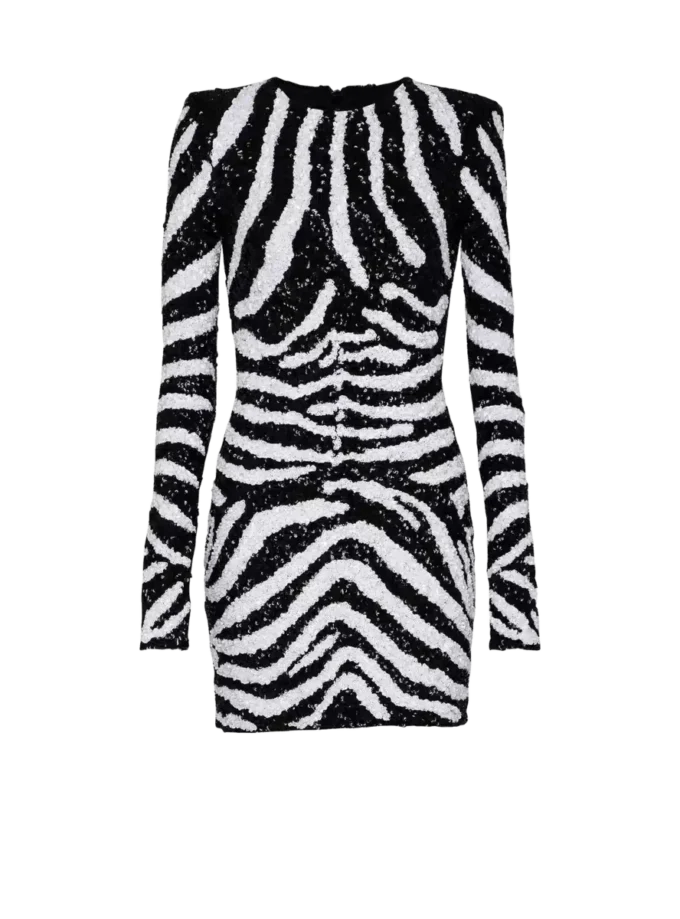 Kort tvåfärgad zebra-paljettklänning Kort tvåfärgad zebra-paljettklänning