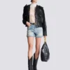 Korta diamantmönstrade jeansshorts