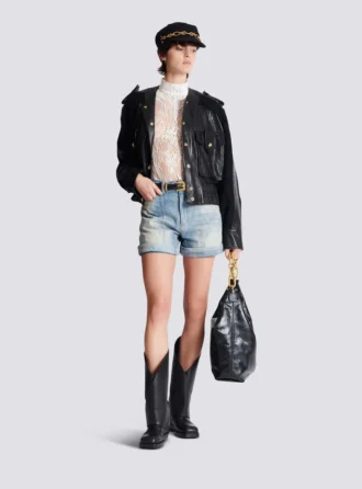 Korta diamantmönstrade jeansshorts