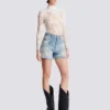 Korta diamantmönstrade jeansshorts
