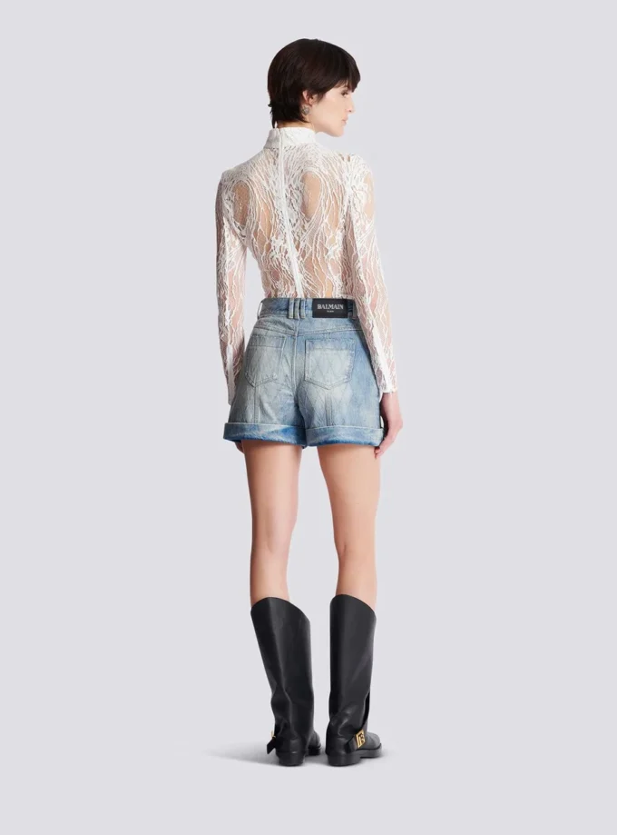 Korta diamantmönstrade jeansshorts
