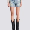 Korta diamantmönstrade jeansshorts