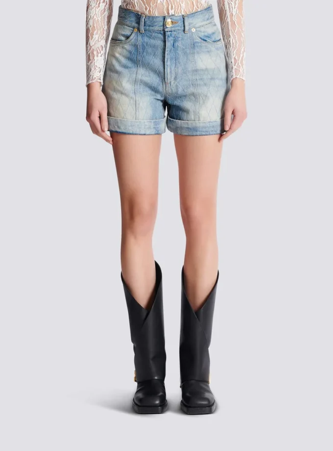 Korta diamantmönstrade jeansshorts