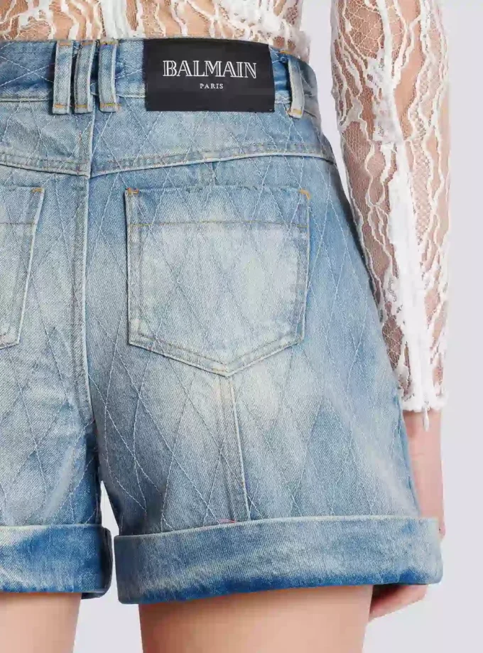 Korta diamantmönstrade jeansshorts