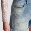 Korta diamantmönstrade jeansshorts