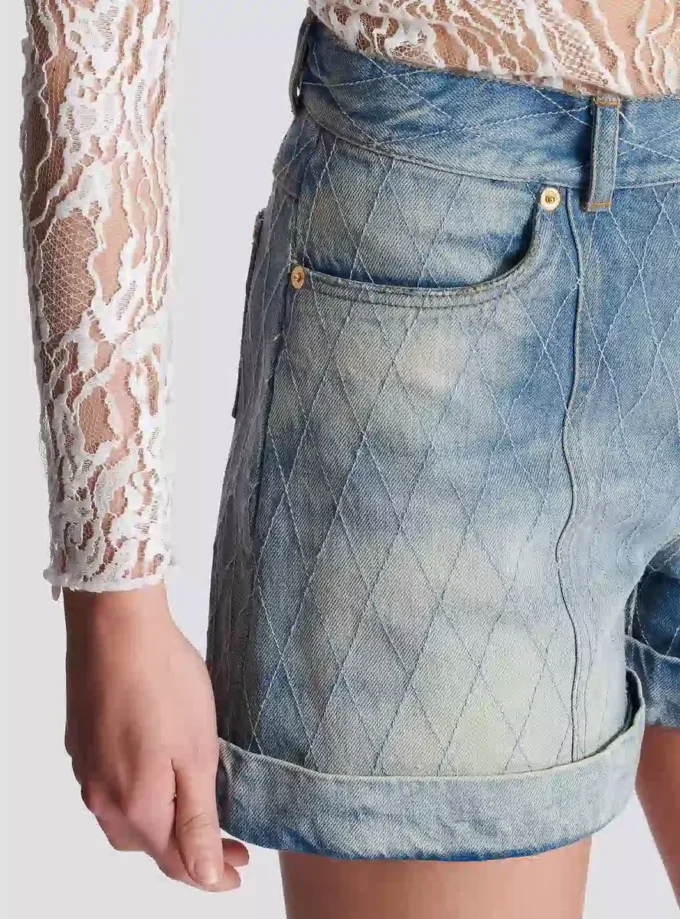 Korta diamantmönstrade jeansshorts