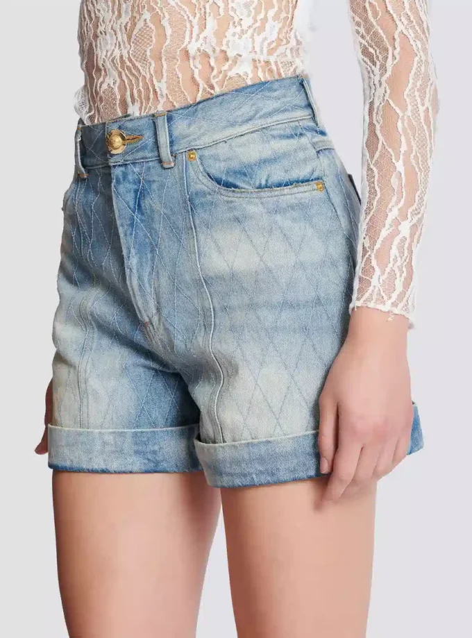 Korta diamantmönstrade jeansshorts