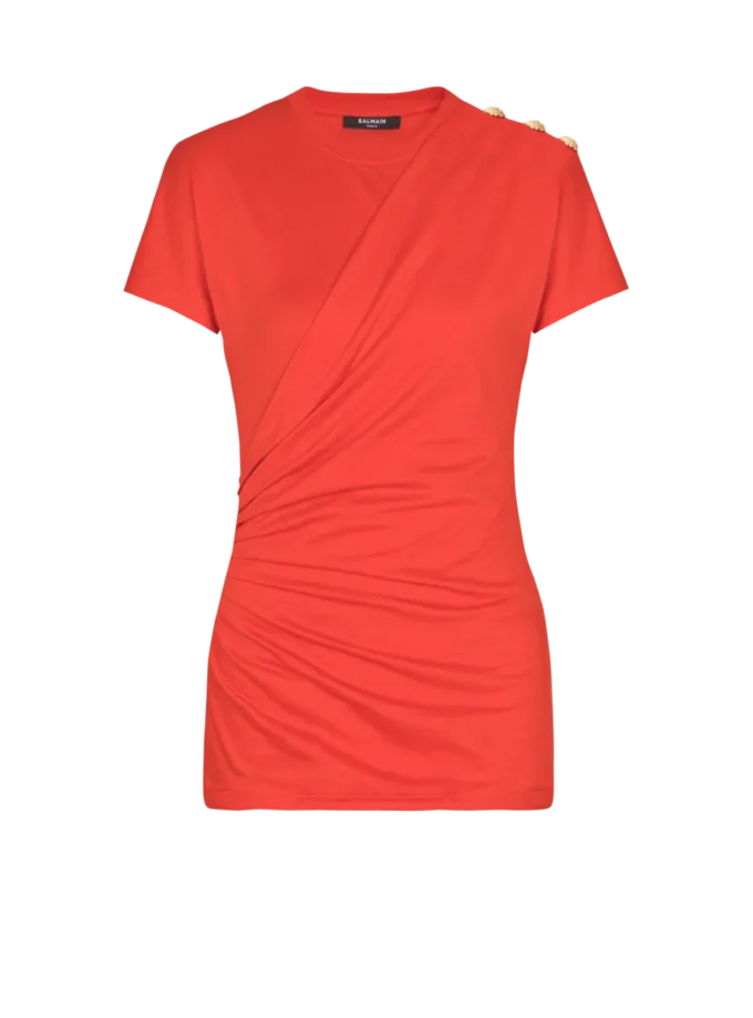 Kortärmad draperad jersey-T-shirt Kortärmad draperad jersey-T-shirt