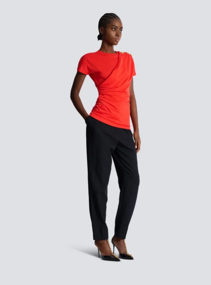 Kortärmad draperad jersey-T-shirt Kortärmad draperad jersey-T-shirt
