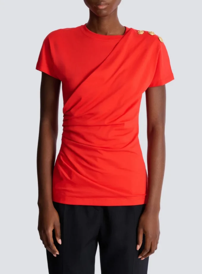 Kortärmad draperad jersey-T-shirt Kortärmad draperad jersey-T-shirt