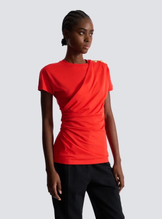 Kortärmad draperad jersey-T-shirt Kortärmad draperad jersey-T-shirt