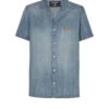 Kortärmad pyjamas skjorta i blekt denim