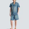 Kortärmad pyjamas skjorta i blekt denim