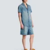 Kortärmad pyjamas skjorta i blekt denim