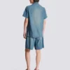 Kortärmad pyjamas skjorta i blekt denim
