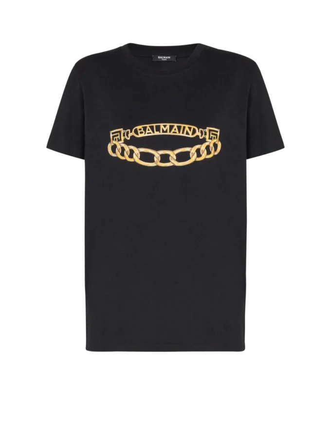 Kortärmad T-shirt med Balmain Chain-tryck Kortärmad T-shirt med Balmain Chain-tryck