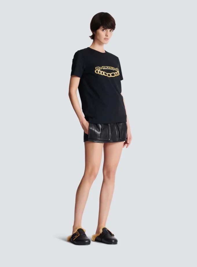 Kortärmad T-shirt med Balmain Chain-tryck Kortärmad T-shirt med Balmain Chain-tryck