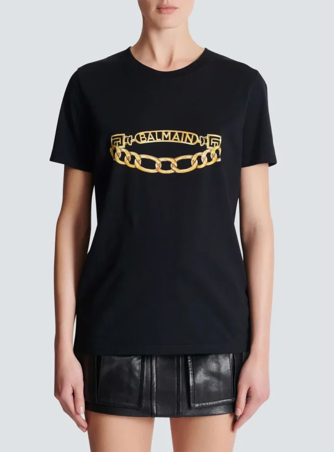 Kortärmad T-shirt med Balmain Chain-tryck Kortärmad T-shirt med Balmain Chain-tryck