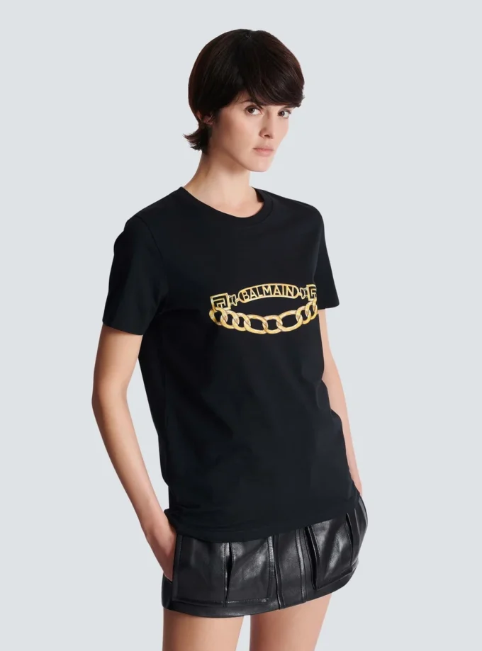 Kortärmad T-shirt med Balmain Chain-tryck Kortärmad T-shirt med Balmain Chain-tryck