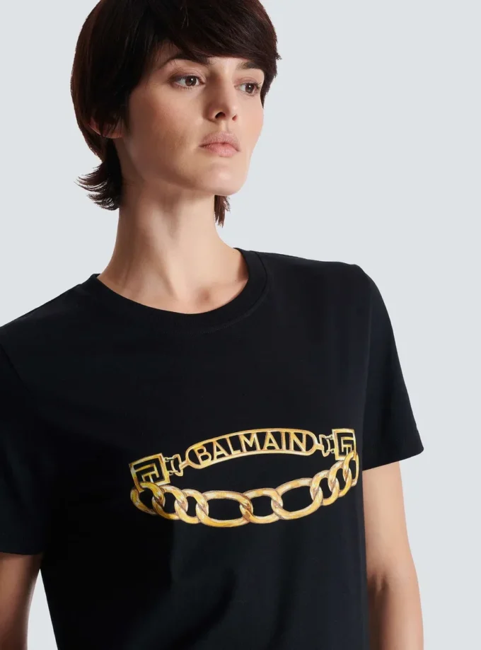 Kortärmad T-shirt med Balmain Chain-tryck Kortärmad T-shirt med Balmain Chain-tryck