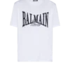 Kortärmad T-shirt med flockat Balmain College-tryck