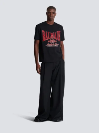Kortärmad T-shirt med flockat Balmain College-tryck