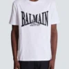 Kortärmad T-shirt med flockat Balmain College-tryck