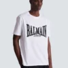 Kortärmad T-shirt med flockat Balmain College-tryck