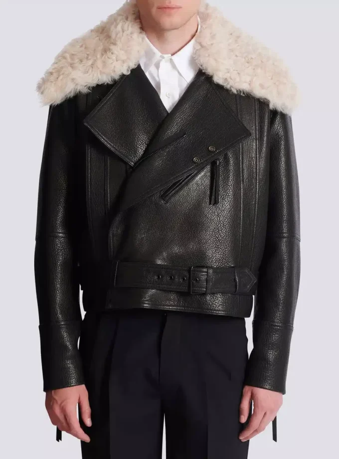 Läderjacka med shearlingkrage Läderjacka med shearlingkrage
