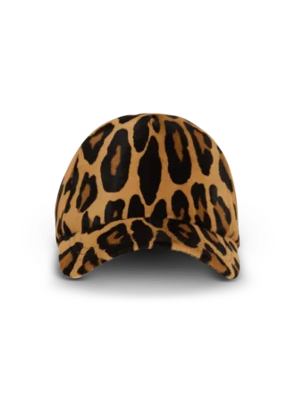 Läderkeps i ponnyhudstil med leopardmönster