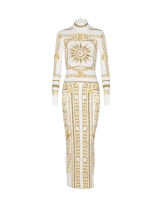 Lång, mönstrad bodycon-klänning med Balmain Foulard-mönster