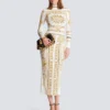 Lång, mönstrad bodycon-klänning med Balmain Foulard-mönster Lång, mönstrad bodycon-klänning med Balmain Foulard-mönster