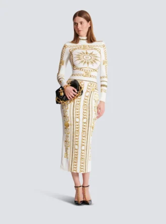 Lång, mönstrad bodycon-klänning med Balmain Foulard-mönster