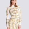 Lång, mönstrad bodycon-klänning med Balmain Foulard-mönster Lång, mönstrad bodycon-klänning med Balmain Foulard-mönster