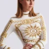 Lång, mönstrad bodycon-klänning med Balmain Foulard-mönster Lång, mönstrad bodycon-klänning med Balmain Foulard-mönster