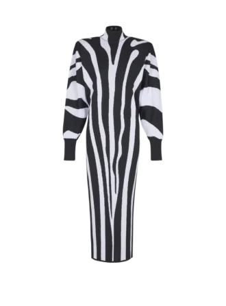 Lång stickad klänning med zebraintarsia